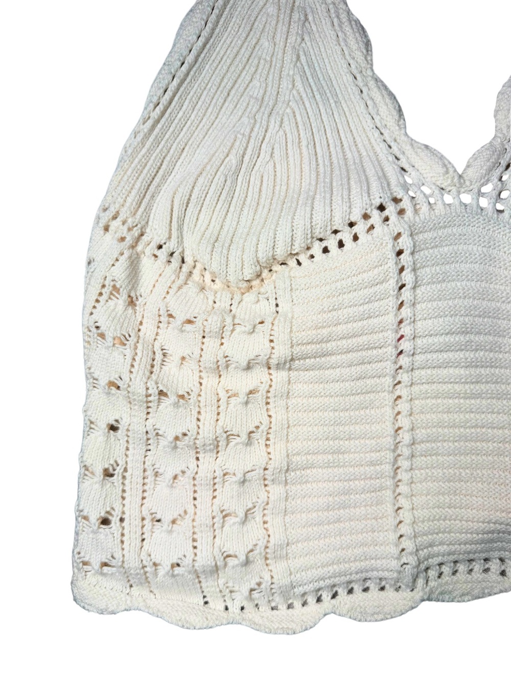 Med NWOT - Free Beach - Knit Crochet-like Cropped Tank Top - Cream - Picture 4 of 7